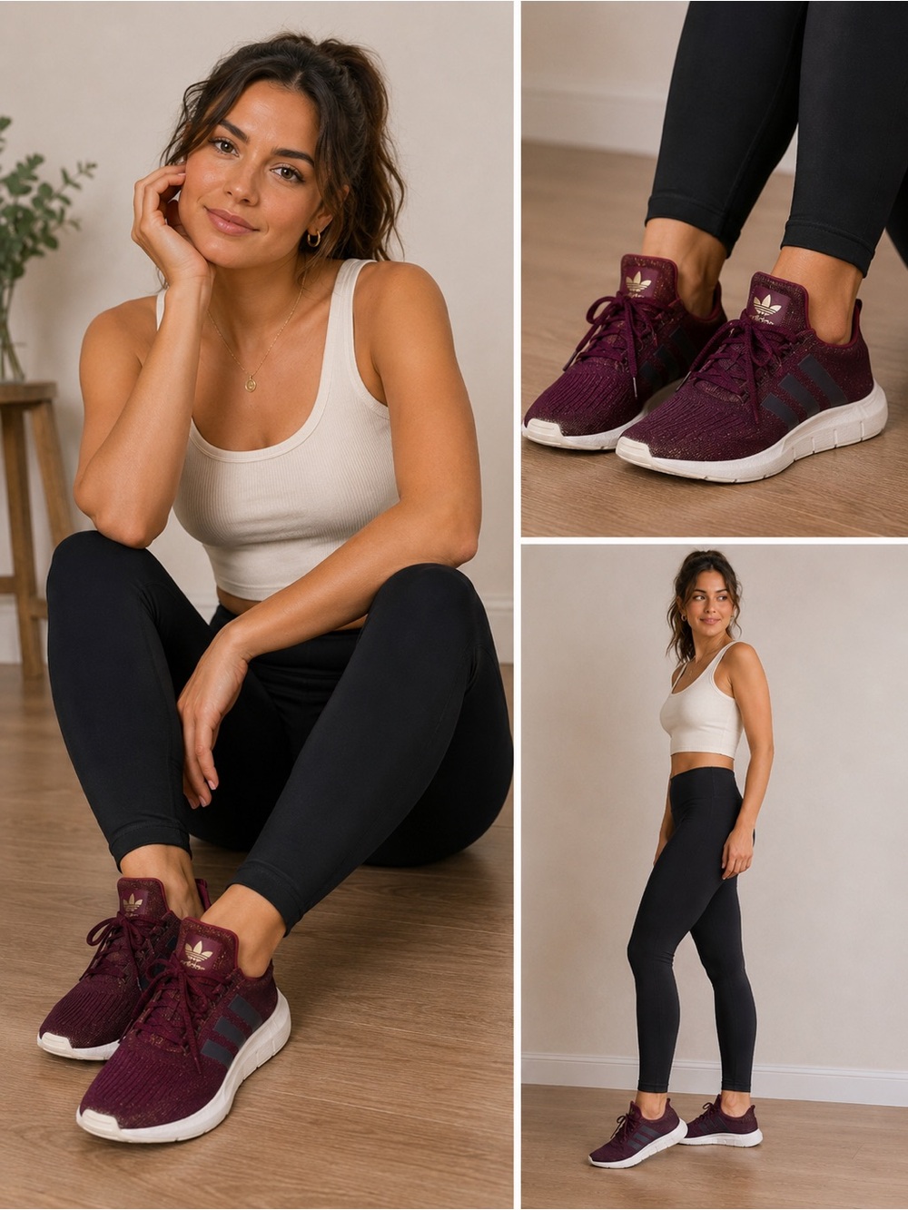 Adidas Swift Run 1.0 Sneakers in burgundy and gold sparkles